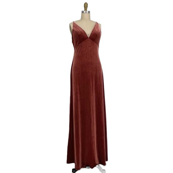 Jenny Yoo Melanie Maxi Slip Dress English Rose Stretch Velvet Womens size 6 - Picture 10 of 16